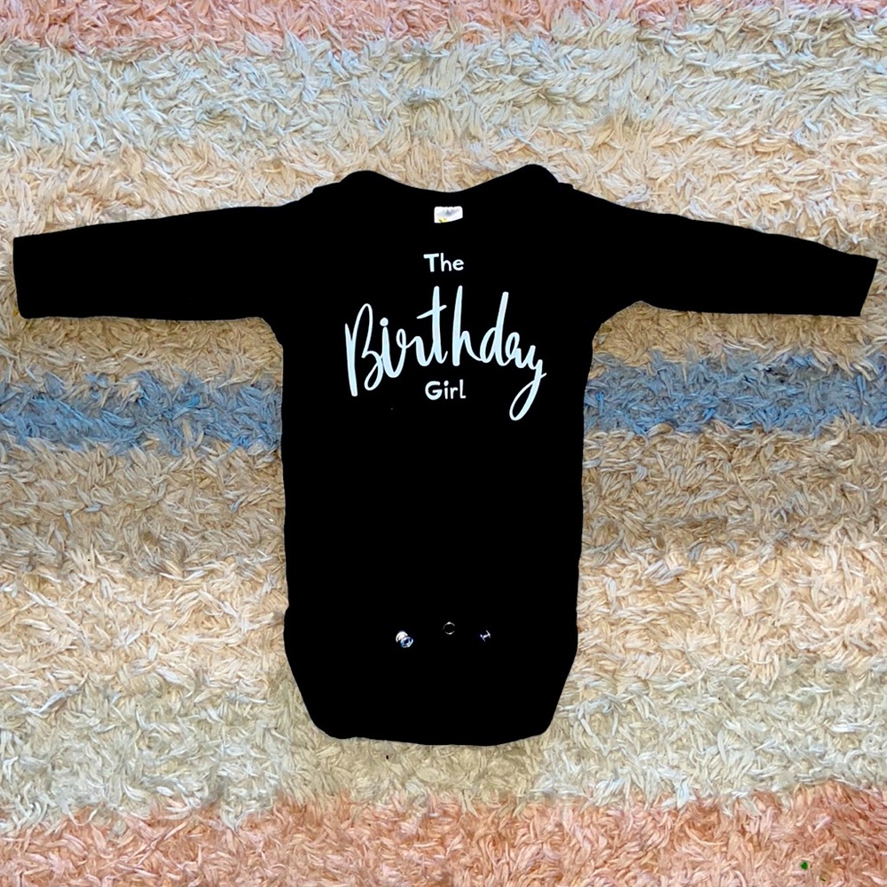 Long Sleeve Black Onesie “the birthday girl”